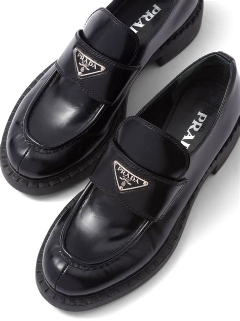 prada patent logo flat dress loafers|Prada brushed leather loafers.